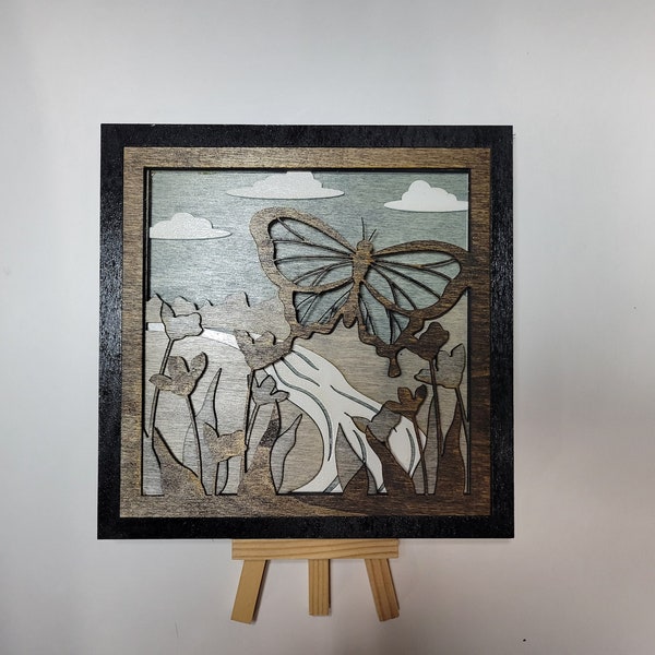 Wild Flower and Butterfly 3D Shadow Box Layered with easel.