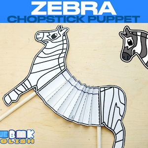 Zebra Chopstick Puppet Craft, African Animal Safari (4 pages)