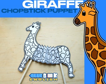 Giant Giraffe Chopstick Puppet Craft, Safari Animal (4 pages)