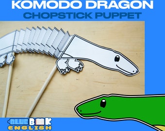 Komodo Dragon Chopstick Puppet Craft, Reptile Animal (4 pages)