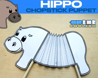 Hungary Hippo Chopstick Puppet Craft, Safari Animal (4 pages)
