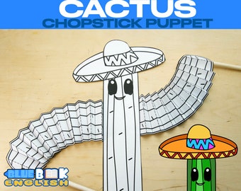 Cactus Chopstick Puppet Craft, Cinco De Mayo (4 pages)