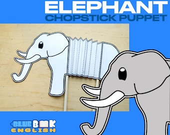Excited Elephant Chopstick Puppet Craft, Safari Animal (4 pages)
