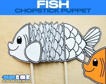 Friendly Fish Chopstick Puppet Craft, Ocean Animal (4 pages)