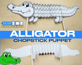 NEW! Alligator Chopstick Puppet Craft, Crocodile (4 pages)