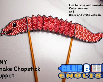 Chinese New Year Snake Chopstick Puppet Craft, Printable Paper Snake Accordion