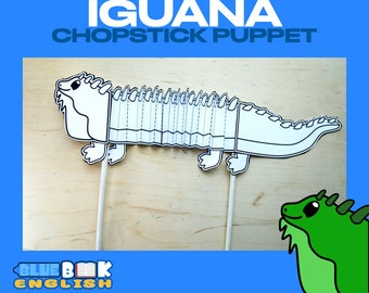 Iguana Chopstick Puppet Craft, Reptile Animal (4 pages)