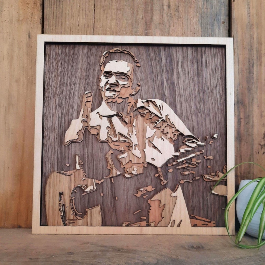 Johnny Cash Carved in Wood Johnny Cash Engraved on Wood Wood Carving