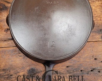 HUGE and hard to find 1910's Early Favorite Piqua Ware #12 Cast Iron Skillet, Arc Straight logo