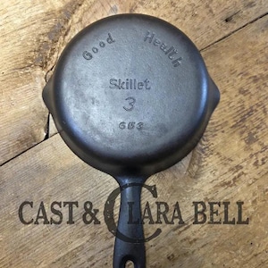 Beautifully unique Griswold&#39;s Good Health #3 &quot;Egg&quot; Skillet, 653.  Restored and Ready To Use!