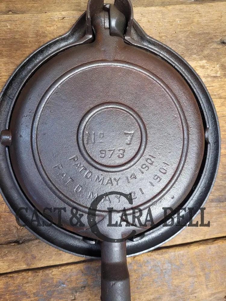 HTF Early 1900's Griswold #7 Waffle Iron. (#973) New Handles