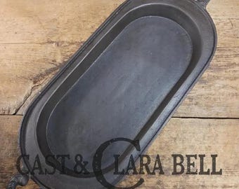 Very cool!  Late 1800's Antique Gate-marked #8 Cast Iron Griddle/Sad Iron Heater. Ornate fancy handles, awesome for cooking & display SC24