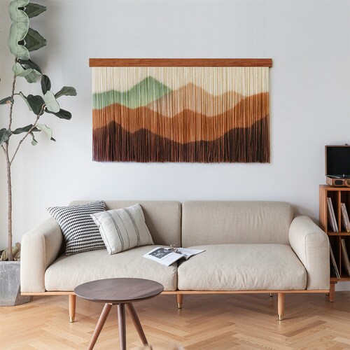 Green Forest Macrame Wall Hanging Mountains Large Dip Dyed Etsy