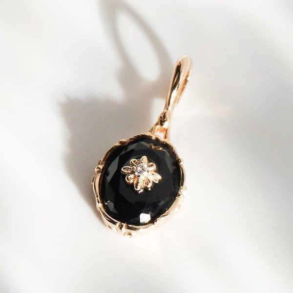 Schwarzer Onyx Charm - Onyx Anhänger für Halskette, Vintage Charm, Gold Anhänger, Stern Charm, schwarzer Stein Anhänger, Halsketten Zubehör, S925