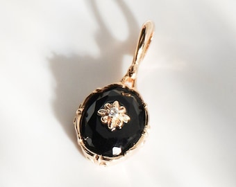 Black Onyx Charm - Onyx Pendant for Necklace, Vintage Charm, Gold Pendant, Star Charm, Black Stone Pendant, Necklace Accessories, S925