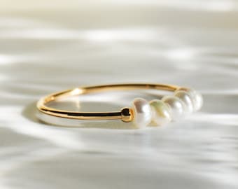 Anillos de nudillos de perlas de agua dulce de oro de 18K - Anillos apilables, Joyería minimalista, Anillo de perlas de oro, Anillo de perlas delicadas, Anillo de banda de perlas, Regalo