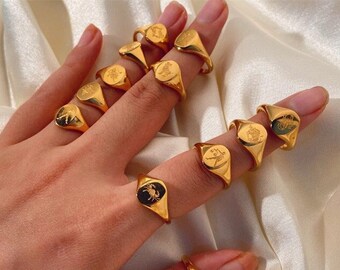 Zodiac Signet Ring by EasyJewelsDesign • Celestial Chunky Ring • Statement Ring • Graduation Gift • Gold Ring