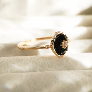 Dainty Black Onyx Ring Vintage Ring, Gemstone Ring, Gold Victorian Ring, Stacking Ring, Simple Ring, Thin Ring, Gift for Her, Mom Gift image 3