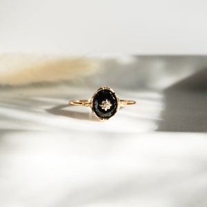 Dainty Black Onyx Ring Vintage Ring, Gemstone Ring, Gold Victorian Ring, Stacking Ring, Simple Ring, Thin Ring, Gift for Her, Mom Gift image 10