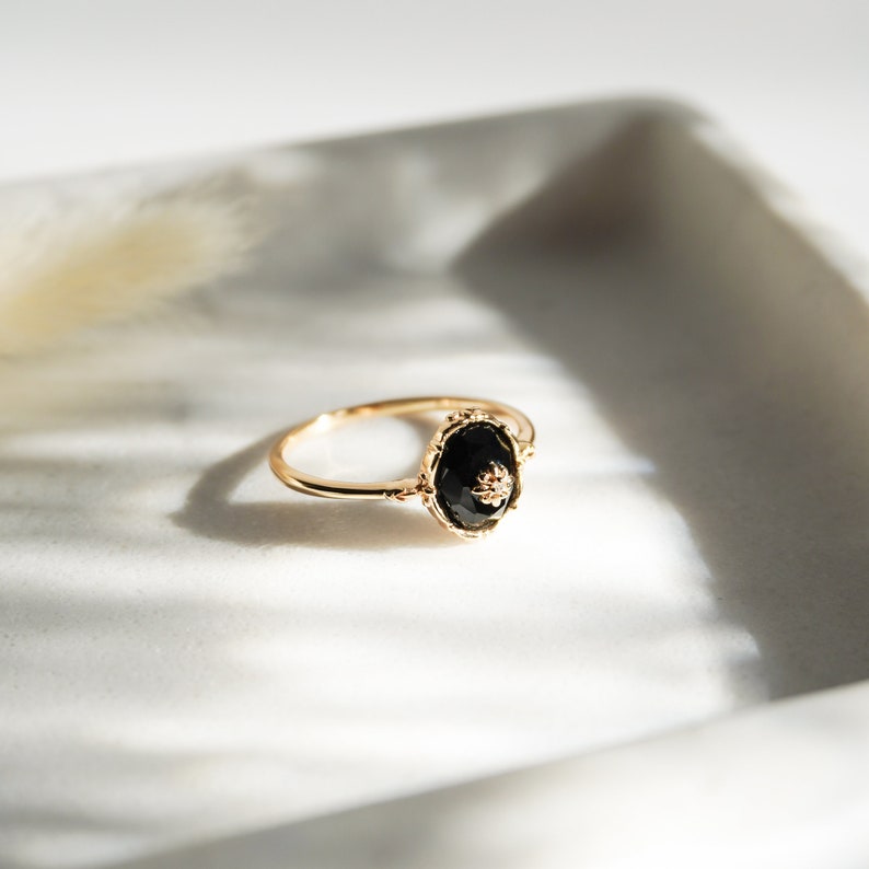 Dainty Black Onyx Ring Vintage Ring, Gemstone Ring, Gold Victorian Ring, Stacking Ring, Simple Ring, Thin Ring, Gift for Her, Mom Gift image 9