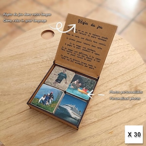 Jeu de mémoire en bois personnalisable - association de cartes pour famille & mariage - cadeau unique fait main