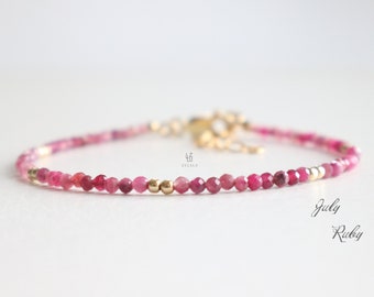 Ruby Bracelet, Dainty Natural Ruby Bracelet, Ultra Skinny Beaded Stacking Bracelet, Genuine Red Gemstone, July Birthstone, Ruby Jewelry [U1]