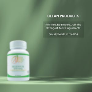 May include: A white bottle with a green label that says "SELENIUM 200 MCG". The bottle is on a green surface. The text "CLEAN PRODUCTS" is at the top of the image. The text "No Fillers, No Binders, Just The Strongest Active Ingredients" is below the title. The text "Proudly Made in the USA" is at the bottom of the image.