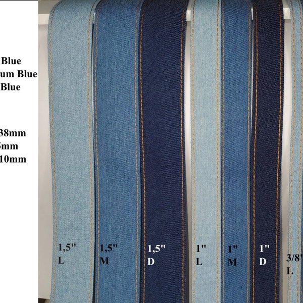 Real Denim Ribbon - 3 sizes, 3 colors - Sold by the Yard
