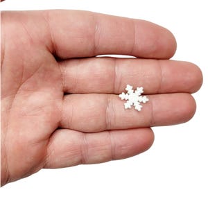 May include: A small, white snowflake-shaped embellishment. The snowflake is made of a lightweight material and has a delicate, intricate design.