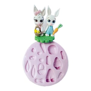 Loving Bunny Couple Silicone Mold MM-CTBA #6 for Clay Dolls Making, Resin, Soap, Candles and other crafts