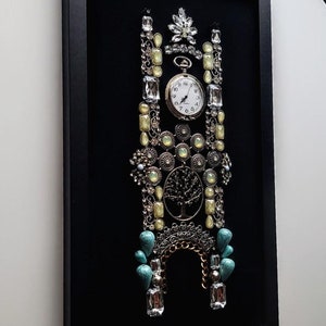 Big Ben Clock Tower Framed Jewelry Collage - Vintage Style Wall Art