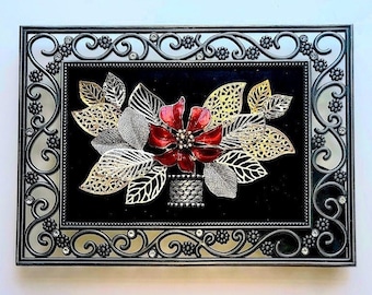Vintage Style Jeweled Flower Bouquet Wall Art: Framed Floral Arrangement