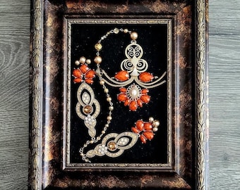 Vintage Style Framed Jeweled Floral Collage Art