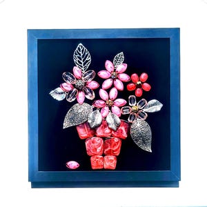 Framed Jeweled Flower Bouquet Collage - Vintage Style Wall Art afbeelding 2