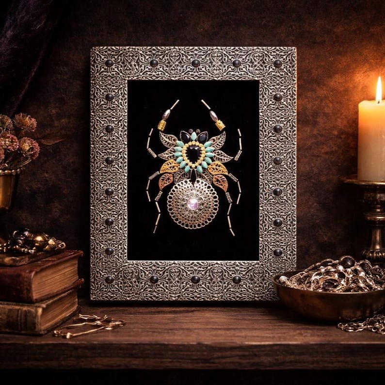 Gothic Spider Wall Hanging: Upcycled Vintage Jewelry Art image 3