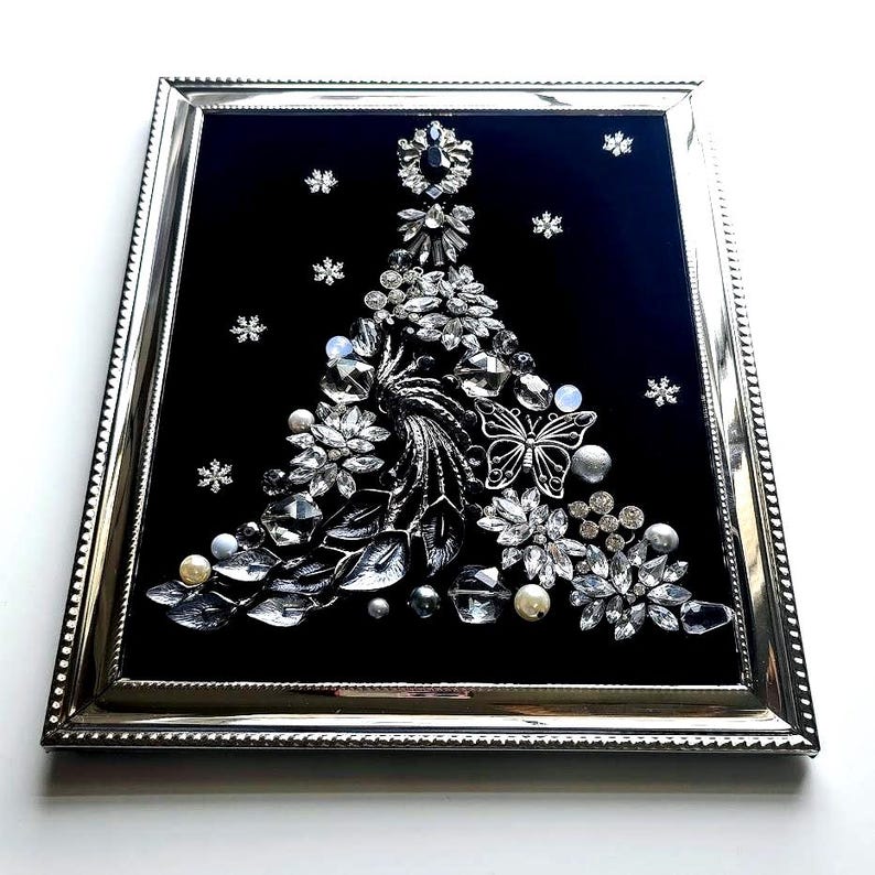 Mid-Century Modern Elegant Christmas Tree Framed Art: Shiny Silver Holiday Decor image 7