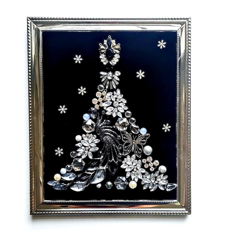 Mid-Century Modern Elegant Christmas Tree Framed Art: Shiny Silver Holiday Decor image 6