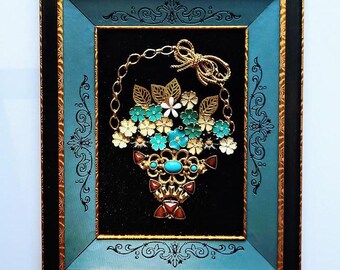 Framed Jeweled Flower Bouquet Wall Art: Vintage- Inspired Home Decor Gift