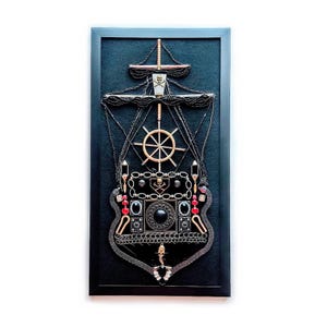 Steampunk 3-Masted and 2-Masted Pirate Ship Wall Art: Gothic Nautical Decor, Vintage Jewelry collage, one-of-a-kind, handcrafted Option A