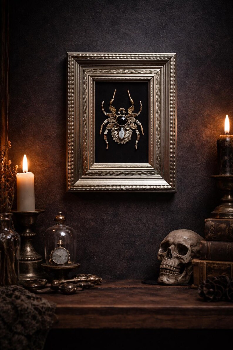 Gothic Spider Wall Hanging: Upcycled Vintage Jewelry Art image 4
