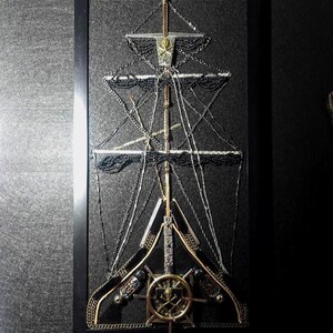 Steampunk 3-Masted and 2-Masted Pirate Ship Wall Art: Gothic Nautical Decor, Vintage Jewelry collage, one-of-a-kind, handcrafted imagem 16