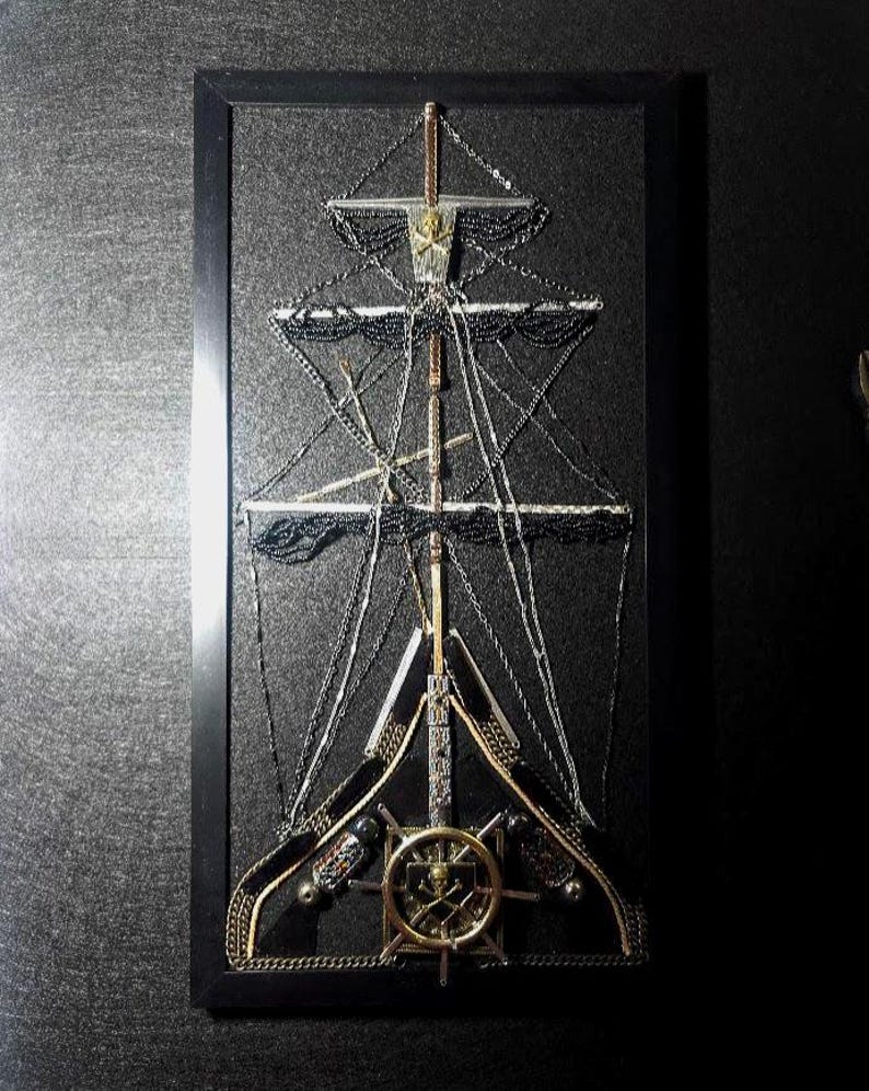 Steampunk 3-Masted and 2-Masted Pirate Ship Wall Art: Gothic Nautical Decor, Vintage Jewelry collage, one-of-a-kind, handcrafted imagem 16