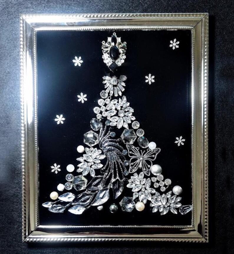 Mid-Century Modern Elegant Christmas Tree Framed Art: Shiny Silver Holiday Decor image 5