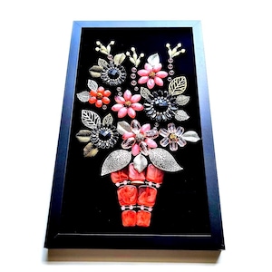 Framed Jeweled Flower Bouquet Collage - Vintage Style Wall Art afbeelding 8