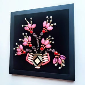 Framed Jeweled Flower Bouquet Collage - Vintage Style Wall Art afbeelding 7
