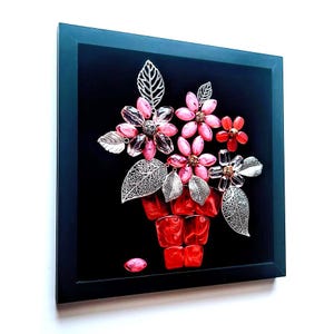 Framed Jeweled Flower Bouquet Collage - Vintage Style Wall Art afbeelding 4