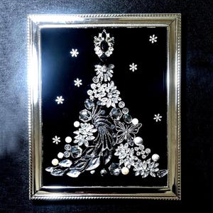 Mid-Century Modern Elegant Christmas Tree Framed Art: Shiny Silver Holiday Decor image 1