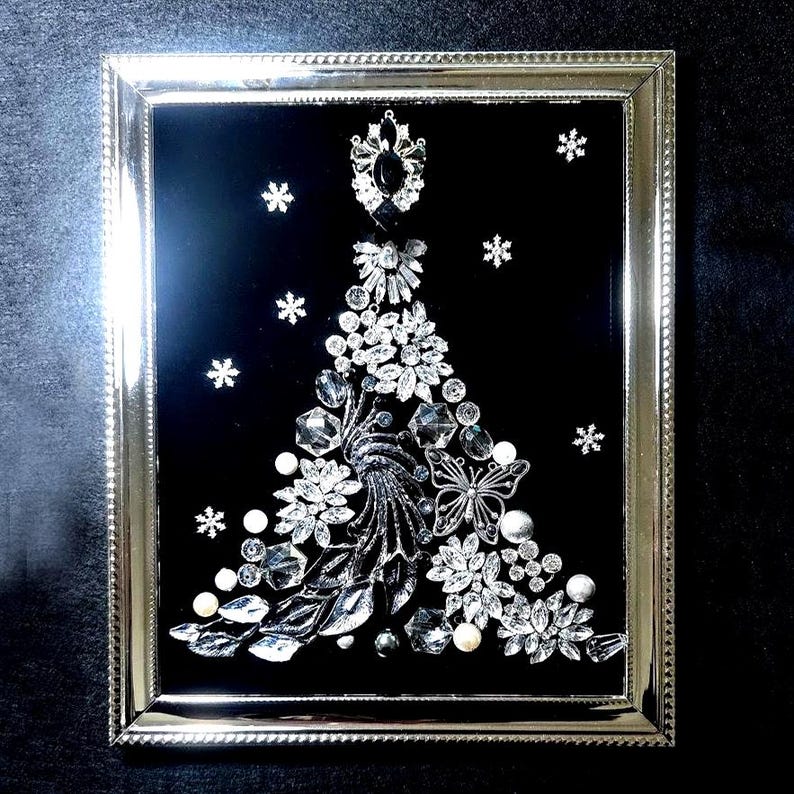 Mid-Century Modern Elegant Christmas Tree Framed Art: Shiny Silver Holiday Decor image 1