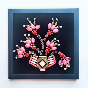 Framed Jeweled Flower Bouquet Collage - Vintage Style Wall Art Option A