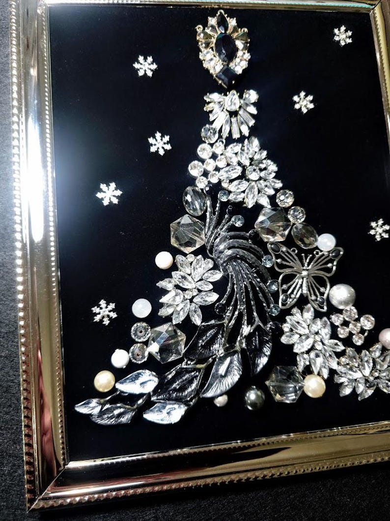 Mid-Century Modern Elegant Christmas Tree Framed Art: Shiny Silver Holiday Decor image 4